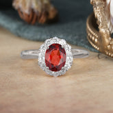 1.5 Carat Classic Halo Lab Grown Garnet Ring Oval Shaped Engagement Ring
